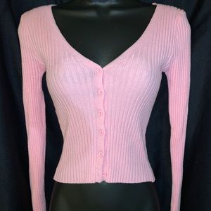 Pink Forever 21 Button Up V Cut Sweater Top
